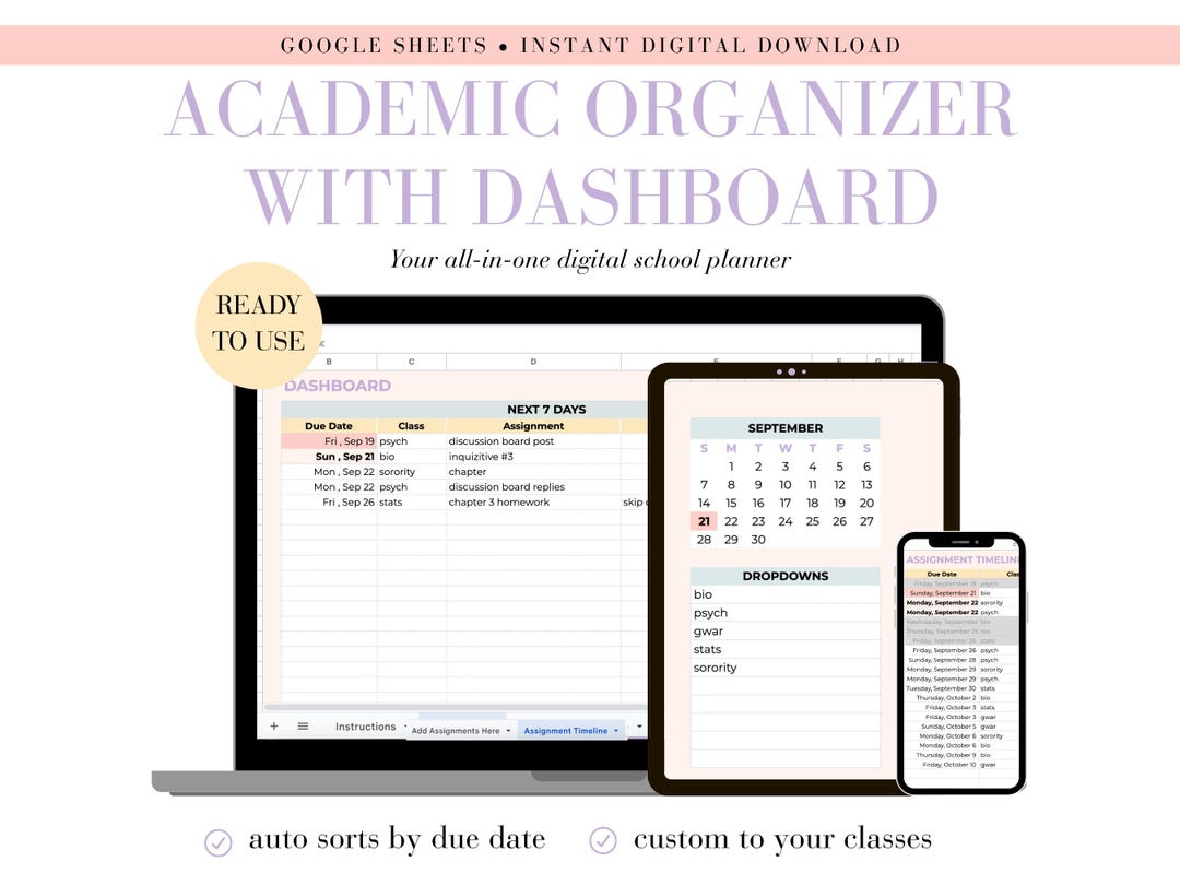 Google Sheets Pastel Academic Organizer: Student Assignment Tracker and ...