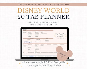 Disney World Trip Planner Pink Chic Spreadsheet • Itinerary, Budget, Rides, Hotels & Food • Editable Vacation Tracker for Families or Groups