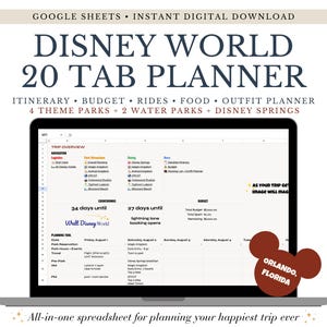 Disney World Trip Planner Google Spreadsheet • Itinerary, Budget, Rides, Hotels & Food • Editable Vacation Tracker for Families or Groups