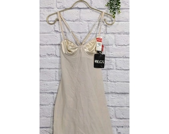 VNTG NWT!Olga 34A One Piece Bodysuit Shapewear Underwire GOLD SemiSheer Girdle