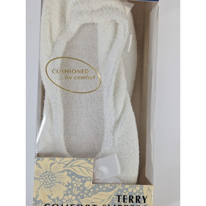 NIB 1994!Vintage Isotoner Classics White Terry Ballerina Slippers SM 5-6 Women zdjęcie 3