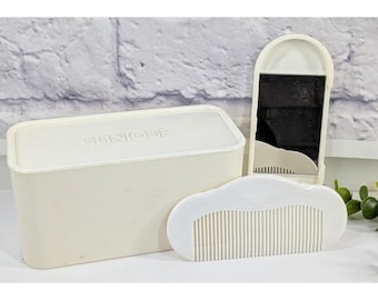 Vintage Clinique Comb & Mirror Set Snap Together White 1980s Matching Box Set
