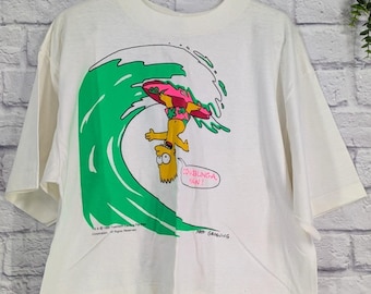 NWOTVtg 1990 The Simpsons XL T-Shirt SINGLE STITCH Bart Surfing MadeUSA Cotton