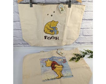 NWT LOT 2Disney Classic Winnie The Pooh Large Canvas Tote Bags Beach Boat Set