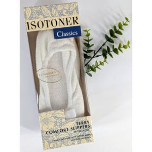 NIB 1994!Vintage Isotoner Classics White Terry Ballerina Slippers SM 5-6 Women zdjęcie 1