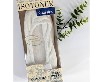 NIB 1994!Vintage Isotoner Classics White Terry Ballerina Slippers SM 5-6 Women
