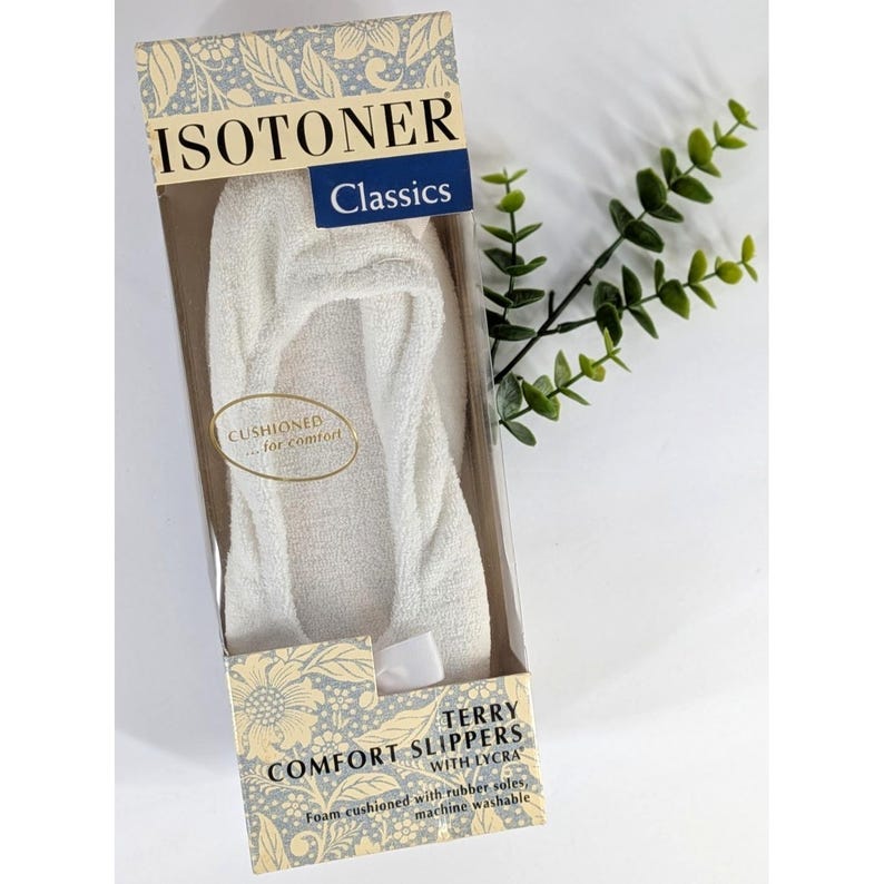 NIB 1994!Vintage Isotoner Classics White Terry Ballerina Slippers SM 5-6 Women zdjęcie 1