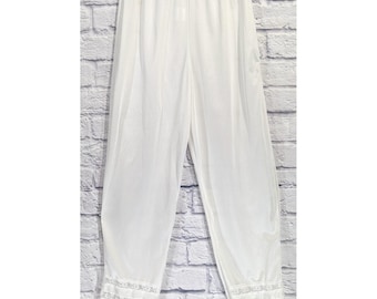 MADE USAVntg Velrose M White Nylon Lace Long Lounge Pants Lingerie Pantaloons