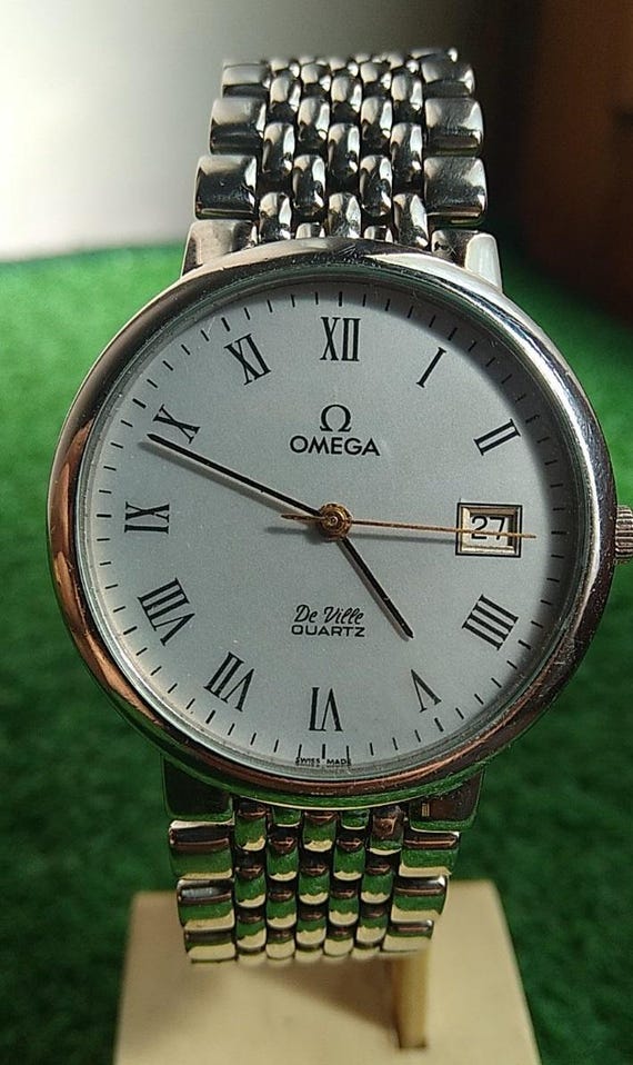 Genuine Omega De Ville Roman Numerals Swiss Silver Dial Quartz Men Watch Etsy