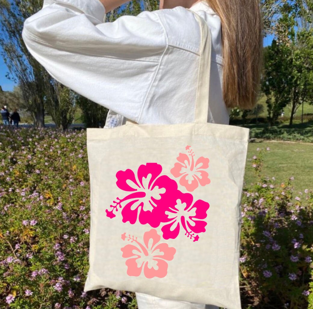 Aesthetic Hibiscus Flower Tote Bag 