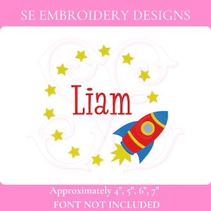 Spaceship Rocket and Starts Frame Fill Stitch Embroidery Design 3 Sizes: 4&quot;, 5&quot;, 6&quot;, 7&quot;   - DIGITAL FILE - Instant Download