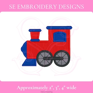 Train Fill Stitch Embroidery Design 3 Sizes: 2&quot;, 3&quot;, 4&quot; Wide - DIGITAL FILE - Instant Download