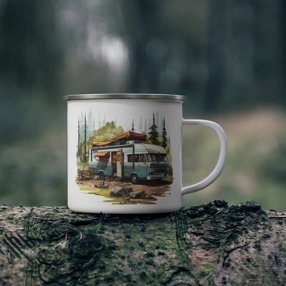 Camping Mug Portable unbreakable coffee mug Vintage camper design