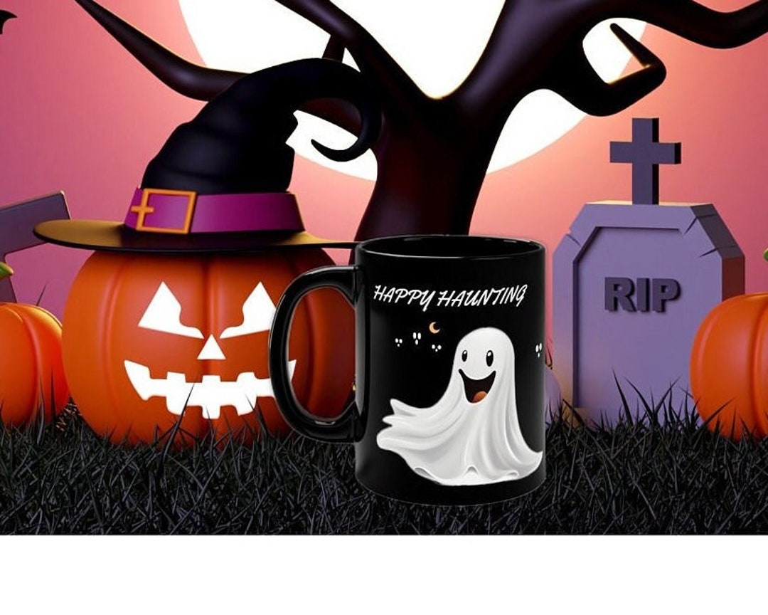 Halloween Ghost Mug. Happy Ghost Happy Haunting Coffee Mug Etsy