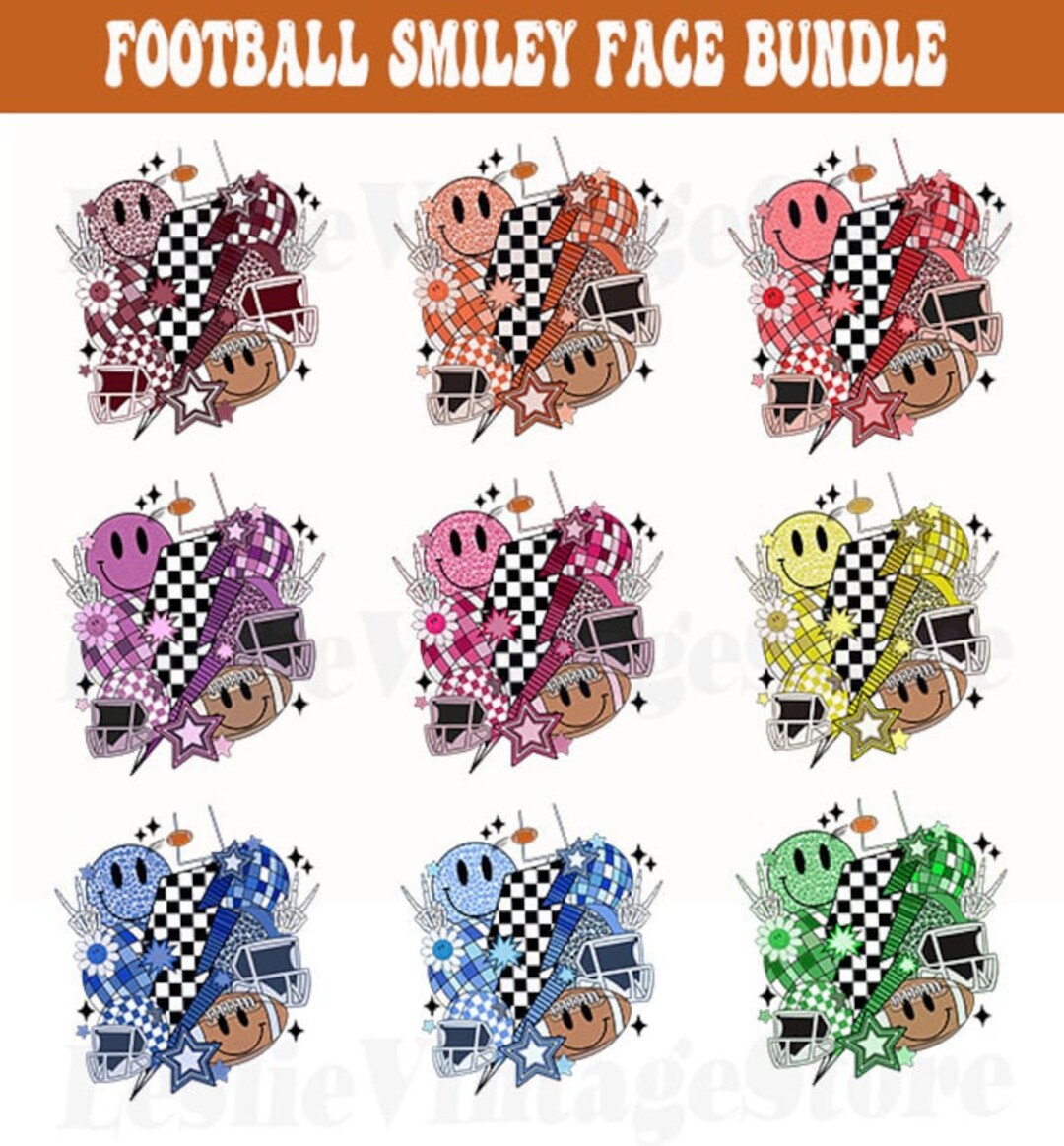Retro Football Smiley Face Png Sublimation Design Bundle Team - Etsy