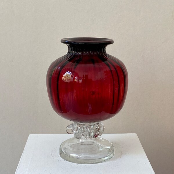 Polish vintage glass, ruby vase Tarnowiec