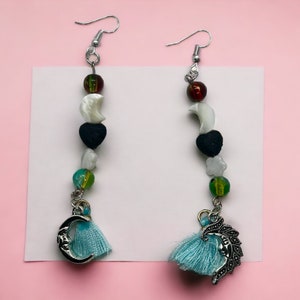 Moon Lava Stone Tassel Earrings