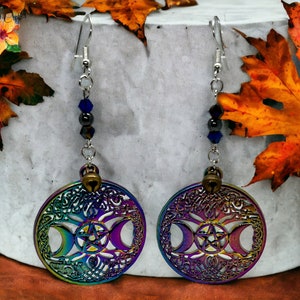 Triple Moon Iridescent Earrings