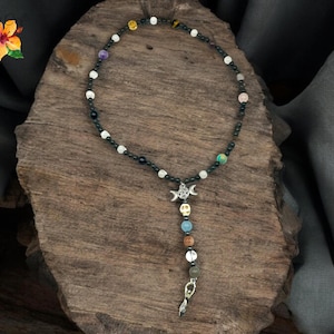 Chapelet de sorcière en cristal : perles de méditation en pierre de lune et labradorite