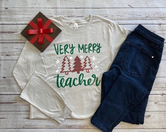 Very Merry Teacher-shirt met lange mouwen