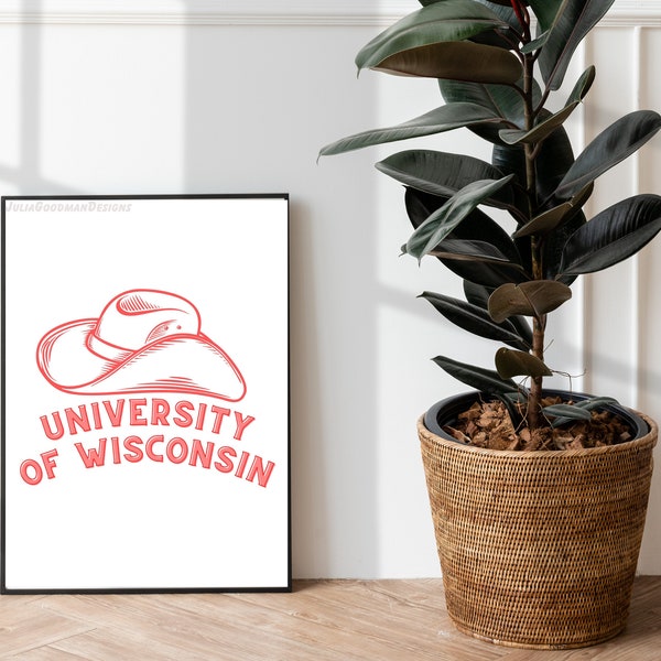 University Of Wisconsin Cowboy hat Print, Wisco, University of Wisco, Dorm Decor, Pastel, Wall Art, Typography Print, Printable Quotes