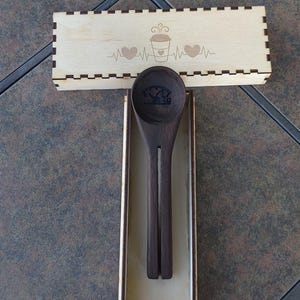 Personalized Coffee Scoop & Clip with Gift Box Hand Carved Walnut Spoon Great Gift for Coffee Lover