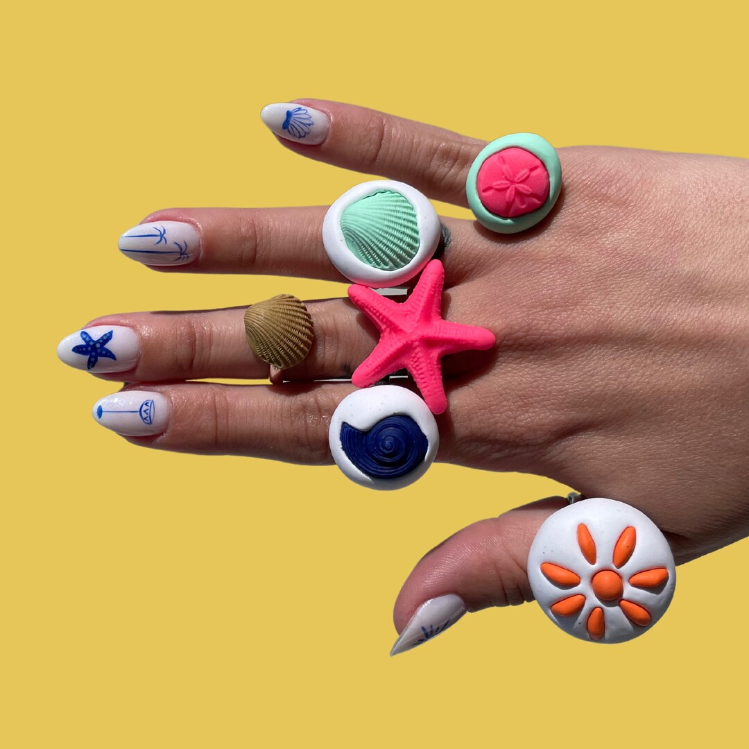 Clay Rings Grey Polymer Clay and Silver Plated Adjustable Rings - Etsy