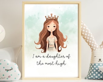 I Am the Daughter of a King Sign | Christian Girl Aesthetic | Daughter of the Most High Wall Art | Bible Wall Art | Scripture Nursery Decor