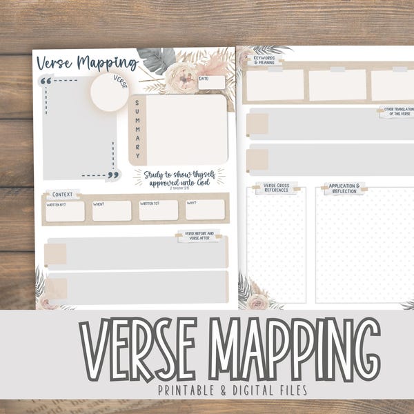 Bible Verse Mapping Printable PDF | INSTANT DOWNLOAD | Bible Study Printable | Bible Worksheet | Happy Planner | Scripture Study Printable