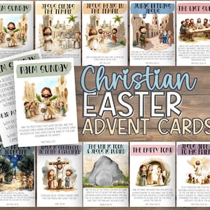 Biglietti d'Avvento per la Pasqua cristiana / Attività stampabili per bambini / Conto alla rovescia per la Settimana Santa / Apprendimento delle Scritture per bambini / Risorse per storie pasquali
