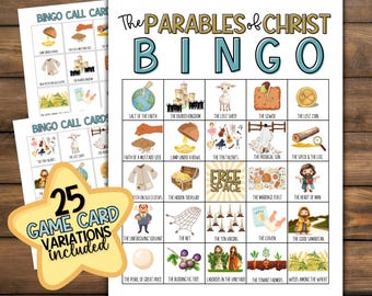 Bible Bingo for Preschool "The Parables of Christ" Game | Youth Sunday School Lesson Activity | Lost Sheep | Faith of a Mustard Seed | Jesus