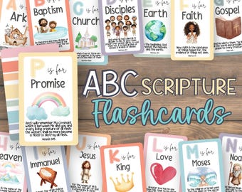 ABC Bible Flashcards Preschool | Children&#39;s Bible Study | Scripture Learning Aid | Sunday School Activity | Christian Homeschool | Printable