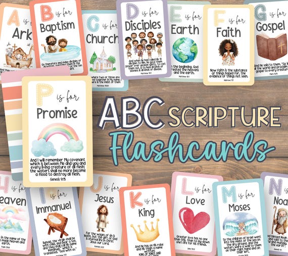 ABC Bible Flashcards Preschool | Children's Bible Study | Scripture Learning Aid | Sunday School Activity | Christian Homeschool | Printable