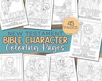 Bible Character Coloring Pages New Testament | 45 Pages for Kids | Faith-Based Craft | Sunday School Activity | Bible Lesson Companion