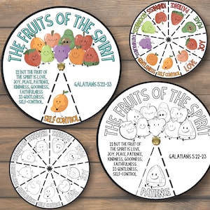 Fruit Of The Spirits Malrad Spinner Kinderaktivität | Vorschule Sonntagsschule Handwerk | Bibel Vers Printable | Kinderkirche | Heimatschule