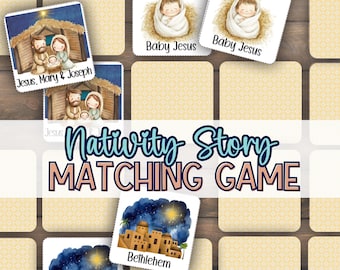 Nativity Printable Game Memory Match | Christmas Nativity Story Sunday School Activity for Children | Kids Church Learning | Family Play