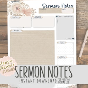 Note di sermoni per pianificatori felici / Note per riunioni di chiesa / Studio biblico per principianti / Diario delle Scritture / Estetica piuttosto floreale / Nucleo del cottage