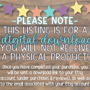 May include: A digital download listing announcement with text on a wooden background. The text reads "-PLEASE NOTE- THIS LISTING IS FOR A digital download YOU WILL NOT RECEIVE A PHYSICAL PRODUCT!"