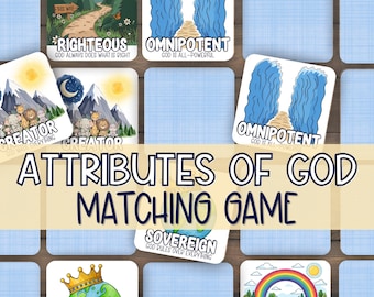 Attributes of God Bible Matching Game: Printable Christian Memory Game for Emerging Readers
