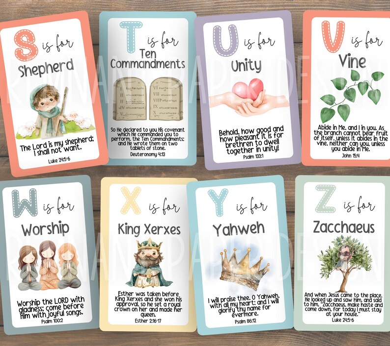 ABC Bible Flashcards Preschool | Children's Bible Study | Scripture Learning Aid | Sunday School Activity | Christian Homeschool | Printable image 5