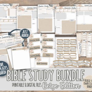 Può includere: Pacchetto di studio biblico beige, file stampabili e digitali. Include modelli per la mappatura dei versetti, appunti per i sermoni, lo studio dei capitoli, lo studio dei personaggi, lo studio delle parole e il riepilogo dei libri. Crea il tuo raccoglitore personalizzato.