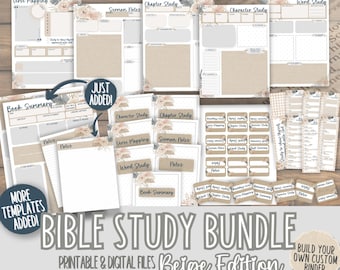 Könnte beinhalten: Beigefarbenes Bibelstudien-Paket, druckbare und digitale Dateien. Enthält Vorlagen für Verszuordnung, Predigtnotizen, Kapitelstudium, Charakterstudium, Wortstudium und Buchzusammenfassung. Erstellen Sie Ihren eigenen individuellen Ordner.