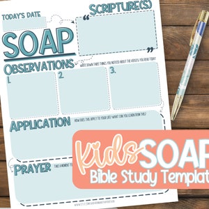 Foglio di lavoro per bambini per lo studio della Bibbia SOAP / Stampabili della Chiesa per bambini / Attività della Chiesa per bambini / Studio della Bibbia per principianti / Modelli devozionali
