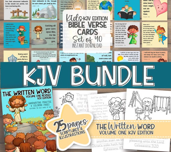 KJV Coloring Sheets Bible Memory Verse Cards Sunday School Kids Activity Worksheet | BUNDLE | Morning Basket Work | Scripture Tracing |