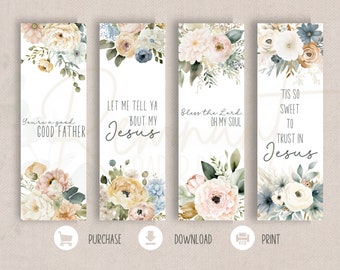 Christian Bookmark Pack INSTANT DOWNLOAD Set of 4 floral bundle printable Jesus gift for women of faith bible study accessories