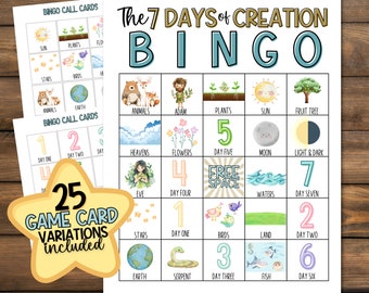 Bible Bingo for Youth | 7 Days of Creation Game | Sunday School Printable Activity | Homeschool Lesson | Youth Ministry | Kid's Church