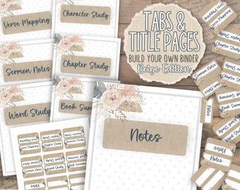 Bible Study Beginners Tabs and Title Pages for Printables Beige | Build Your Own Binder | Journaling Templates | Daily Devotional | Planner