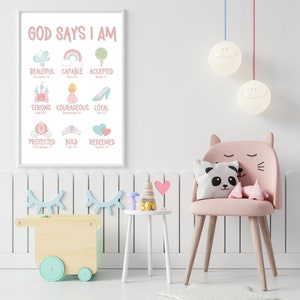 God Says I Am Poster Princess Themed | Pink Girly Wall Art | Christian ...