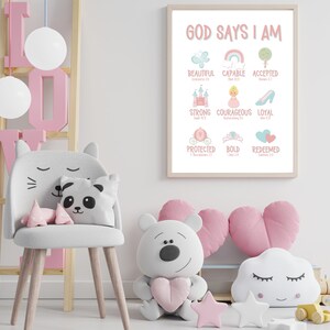 God Says I Am Poster Princess Themed | Pink Girly Wall Art | Christian ...