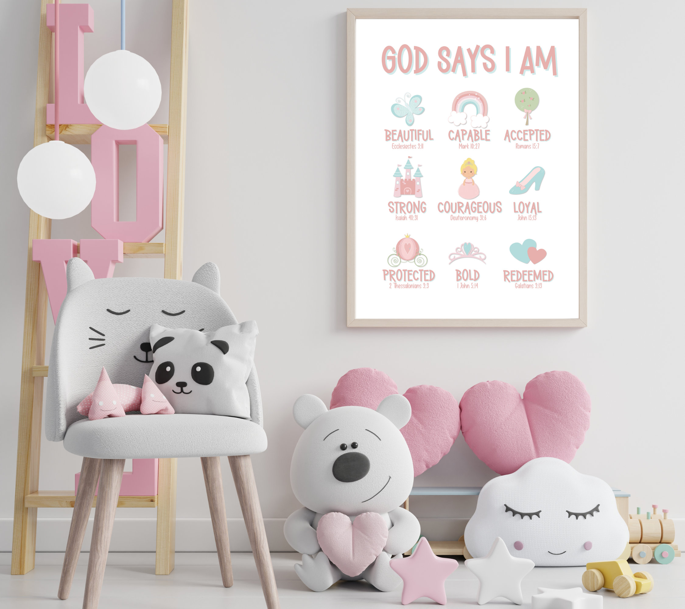 God Says I Am Poster Princess Themed | Pink Girly Wall Art | Christian ...